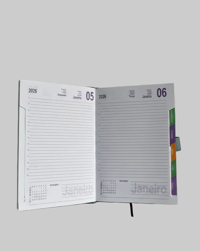 AGENDA 2026 COM FECHO MAGNÉTICO E DIVISÓRIAS DE MESES